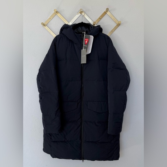 nwt EVERLANE The Long Puffer Navy Longline Primaloft Warm Jacket Coat Medium - Picture 2 of 4